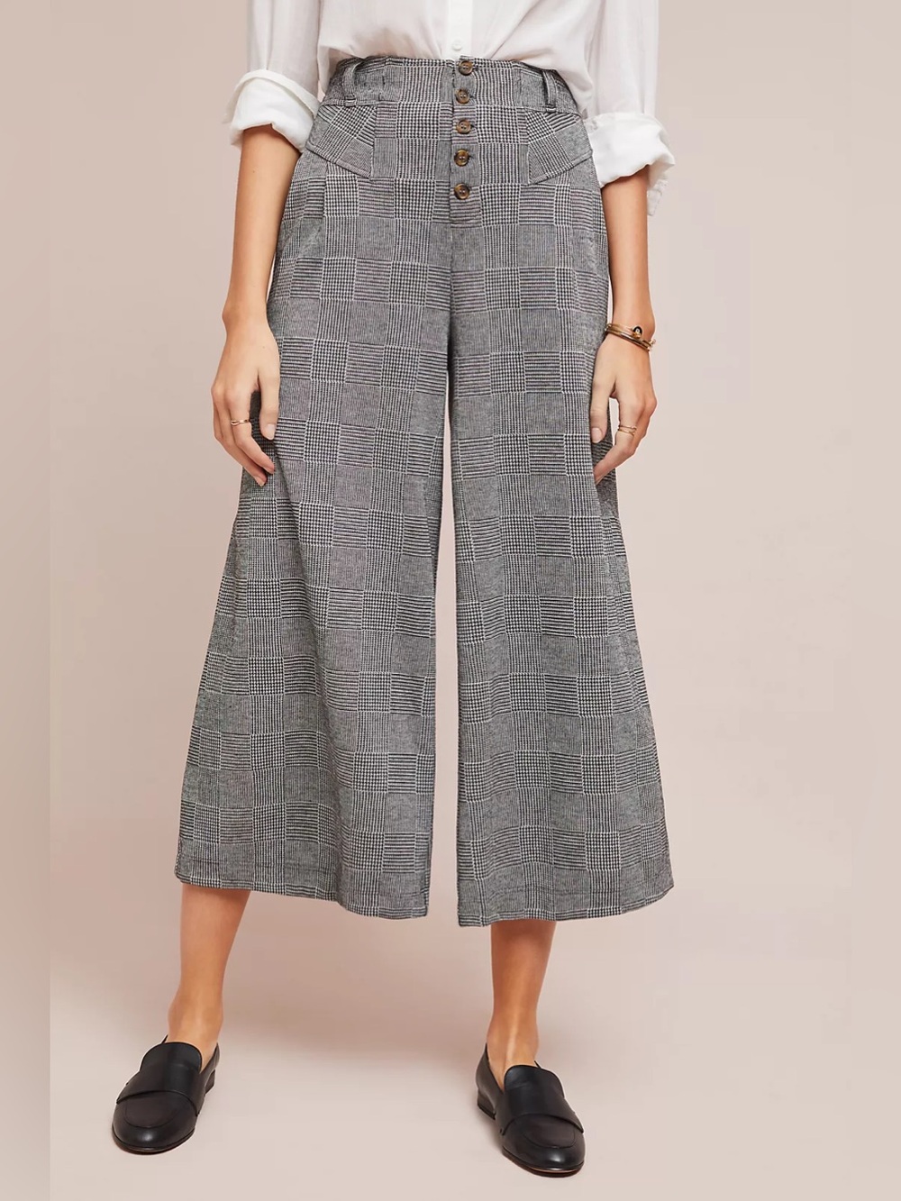 Maeve Anthropologie Cropped Menswear Plaid Wide Leg Trousers Size XL Preppy